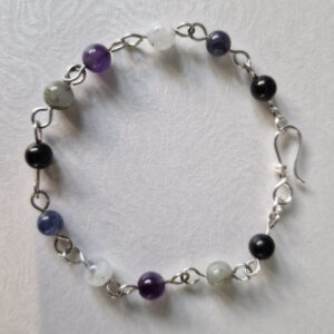 Amethyst Moonstone Labradorite Iolite and Jet Bracelet