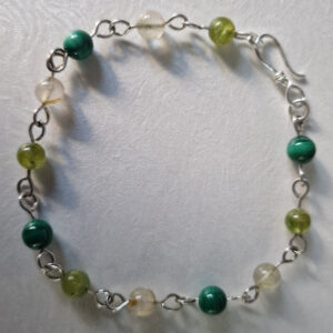 Peridot Golden Rutile Quartz and Malachite Crystal Bracelet