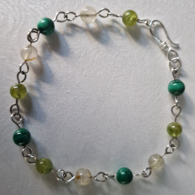 Spring Equinox Bracelet Peridot Golden Rutile Quartz and Malachite Crystal Bracelet