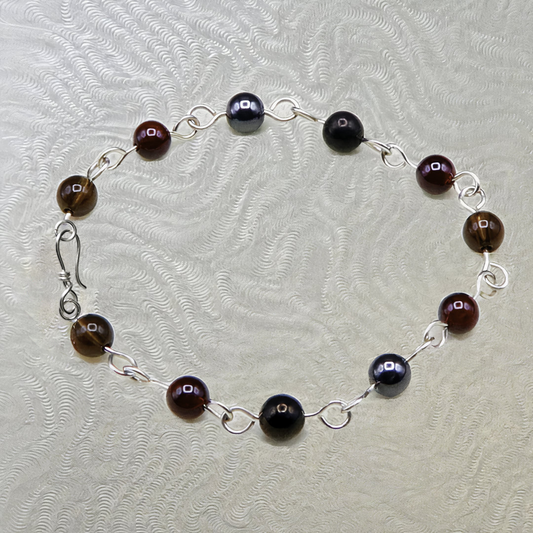 Sanctuary Sterling Silver Crystal Bracelet Hematite, Jet, Smoky Quartz and Garnet Sterling Silver Bracelet