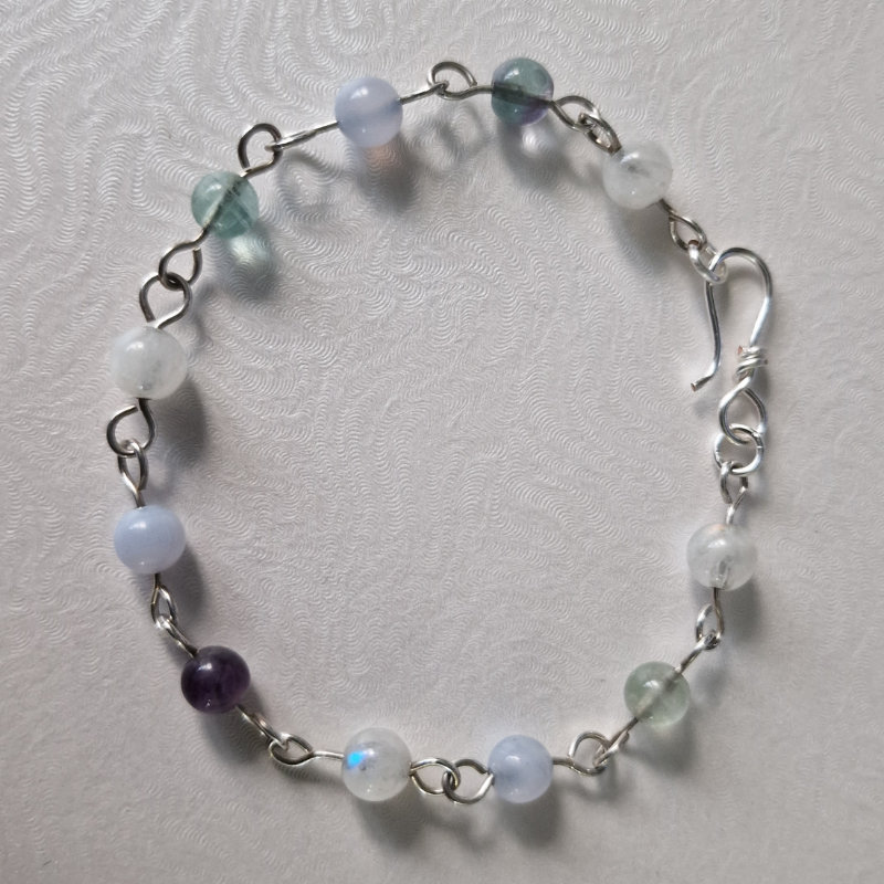 Clarity Sterling Silver Crystal Bracelet Moonstone Blue Lace Agate and Fluorite Crystal Bracelet