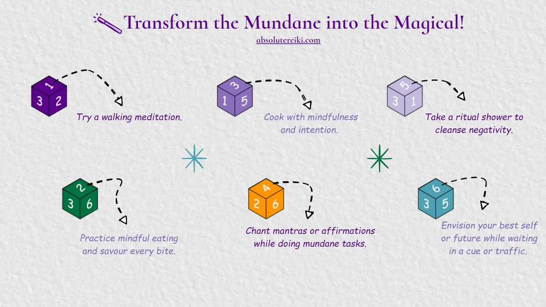 How To Gamify Your Spiritual Practice D6 Infographic to transform the mundane into the magical