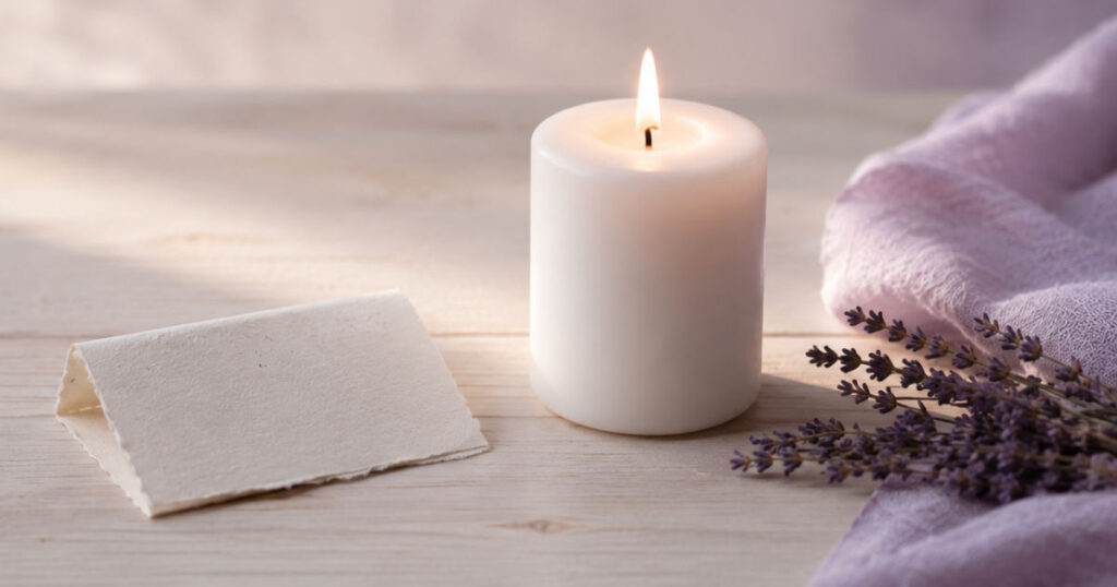 Just For Today: How To Use Intention To Get Through Hard Times Setting Intentions Post Image with a single lit candle and a folded note on a pale table