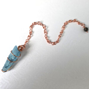 Aqua Aura Quartz Crystal Pendulum with handmade copper chain