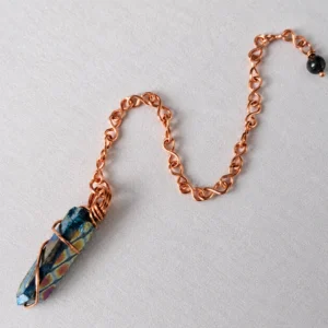 Copper wire wrapped Titanium Aura Quartz Crystal Pendulum